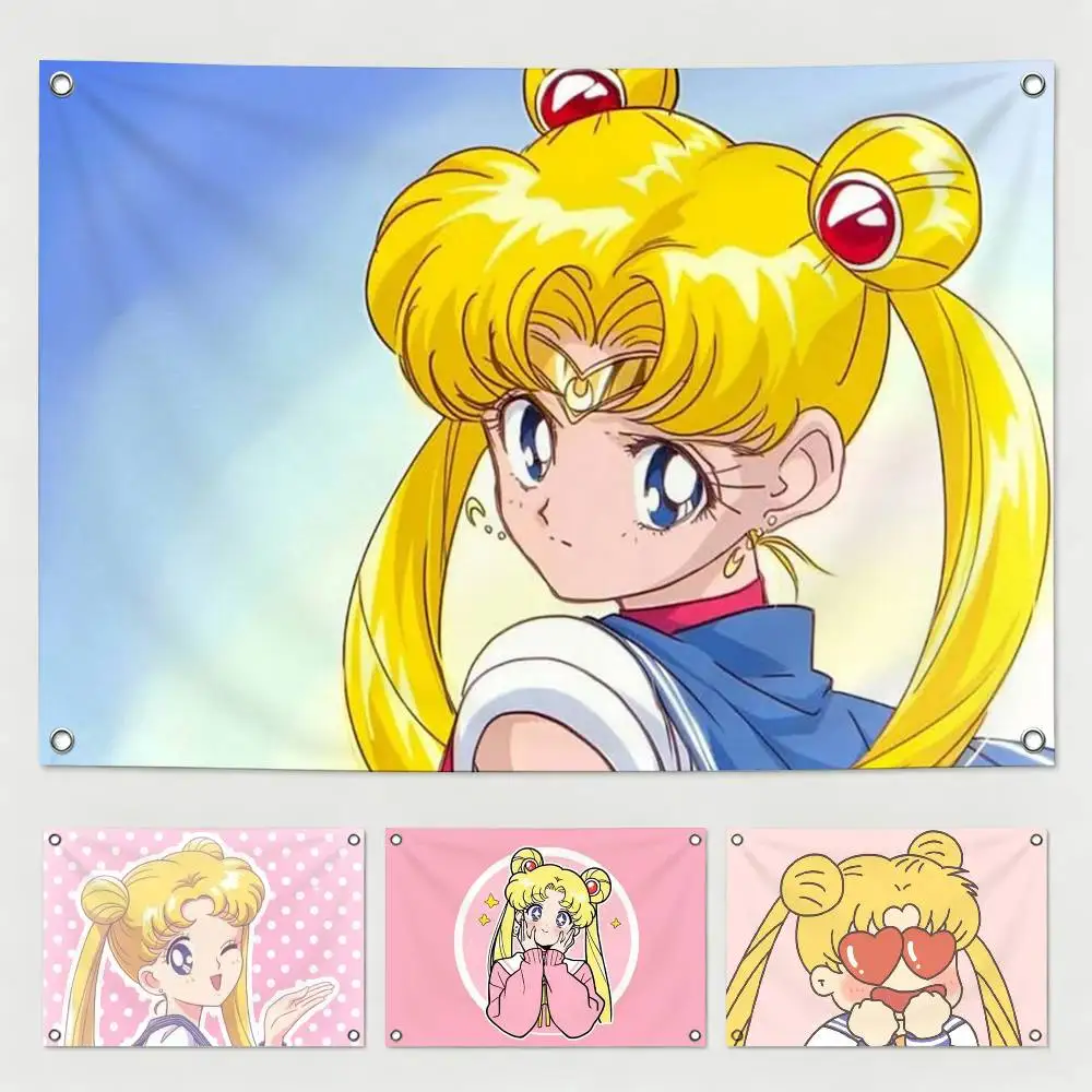 Anime S-Sailor M-Moon  Flags Wall Hanging Tapestry Outdoor Garage Room Decorative flag Background Blanket