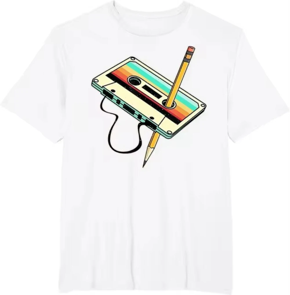 80s Cassette Tape Pencil 1980s Retro Vintage Throwback Music T-Shirt Men Clothing Vintage T Shirt