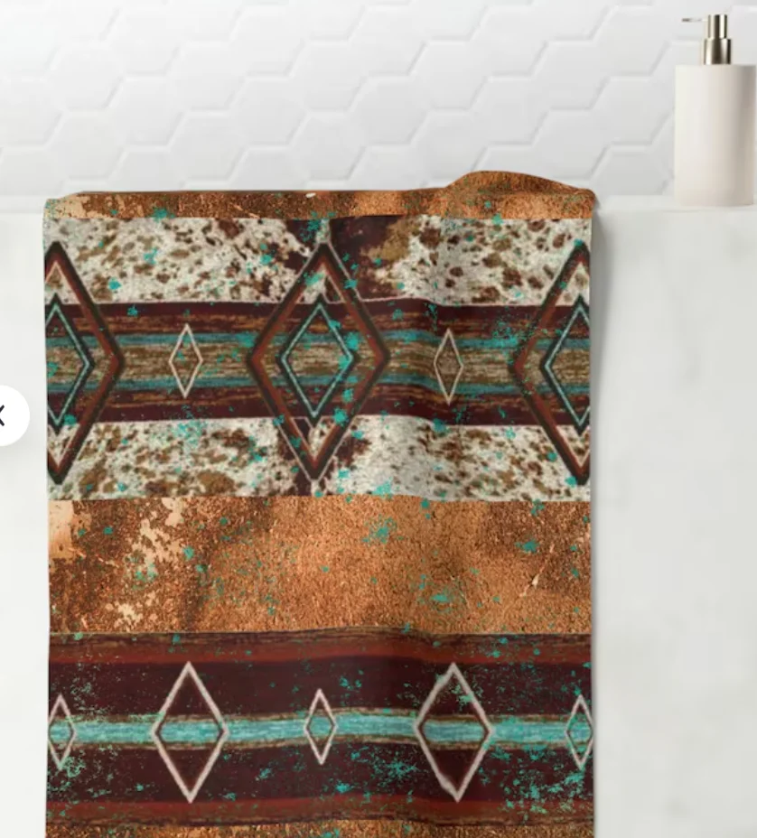 Western Cowhide Bath Towel  Southwestern Bathroom Towel  Cowboy Bathroom Decor  Boho Tribal Bath Cloth Farmhouse Bathroom
