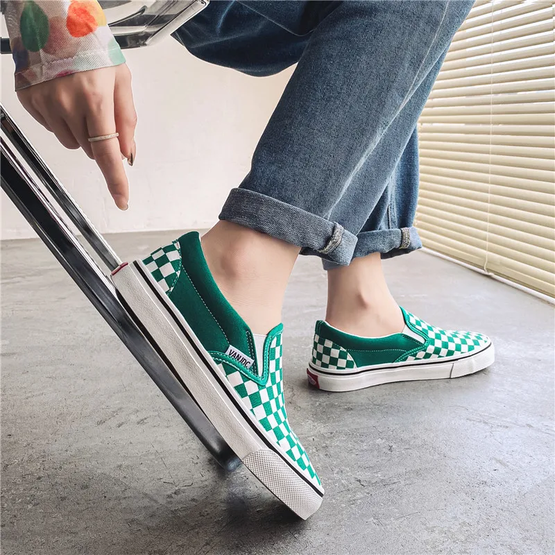 Black White Plaid Canvas Shoes for Women 2023 Flat Casual Shoes Men Summer Autumn Plaid Female Casual Ladies Lazy Sneaker