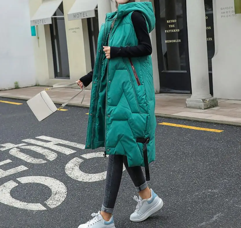 New Autumn/Winter Fashion Sleeveless Stand Up Collar Zipper Solid Color Slim Fit Long Version Hooded Vest For Women,3 Colors