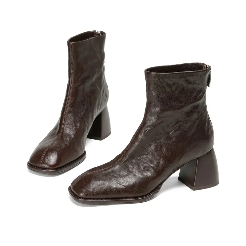 

Genuine Leather Street Style Square Toe Ankle Boots Modern Women Footwear