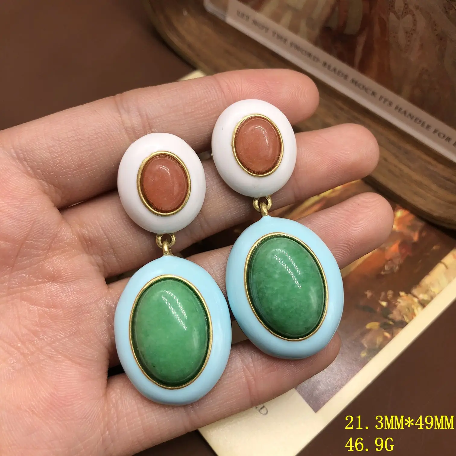 레트로 스타일 니치 드롭 글레이즈드 귀걸이 태슬 스터드 귀걸이