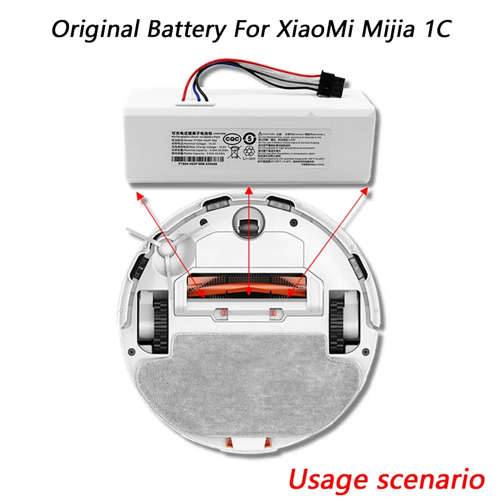 New 18650 14.4V 12800mAh lithium battery,for Xiaomi Mijia robot vacuum cleaner 1C replacement rechargeable Li-ion batteries