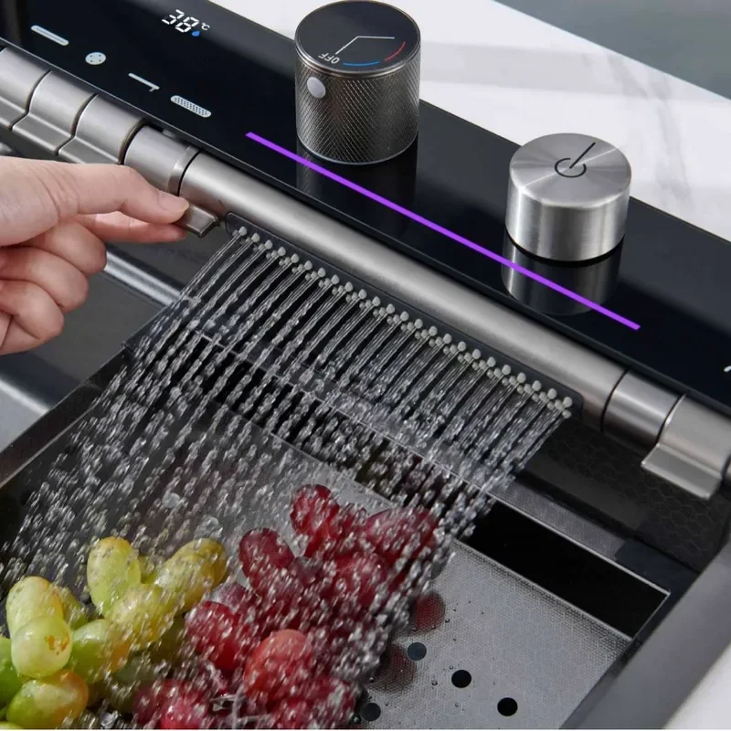 for 304 Stainless Steel Kitchen Sink Intelligent Digital Display Large Single Bowl Multifunctional Flying Rain Waterfall