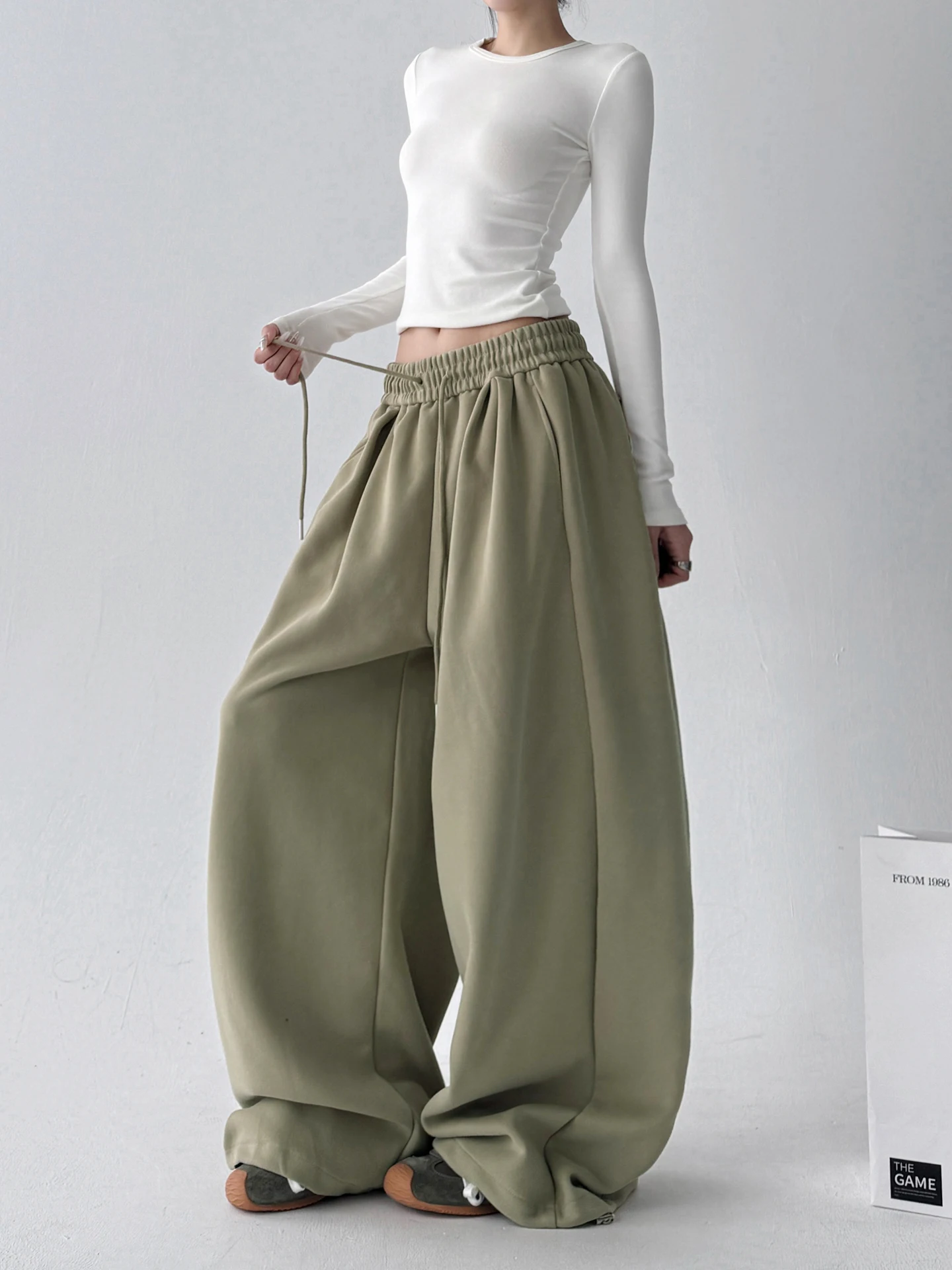 Luźne spodnie sportowe z wysokim stanem i szerokimi nogawkami damskie, w stylu lazy, jesienno-zimowe, nowe spodnie do tańca ulicznego dla wysokich kobiet.