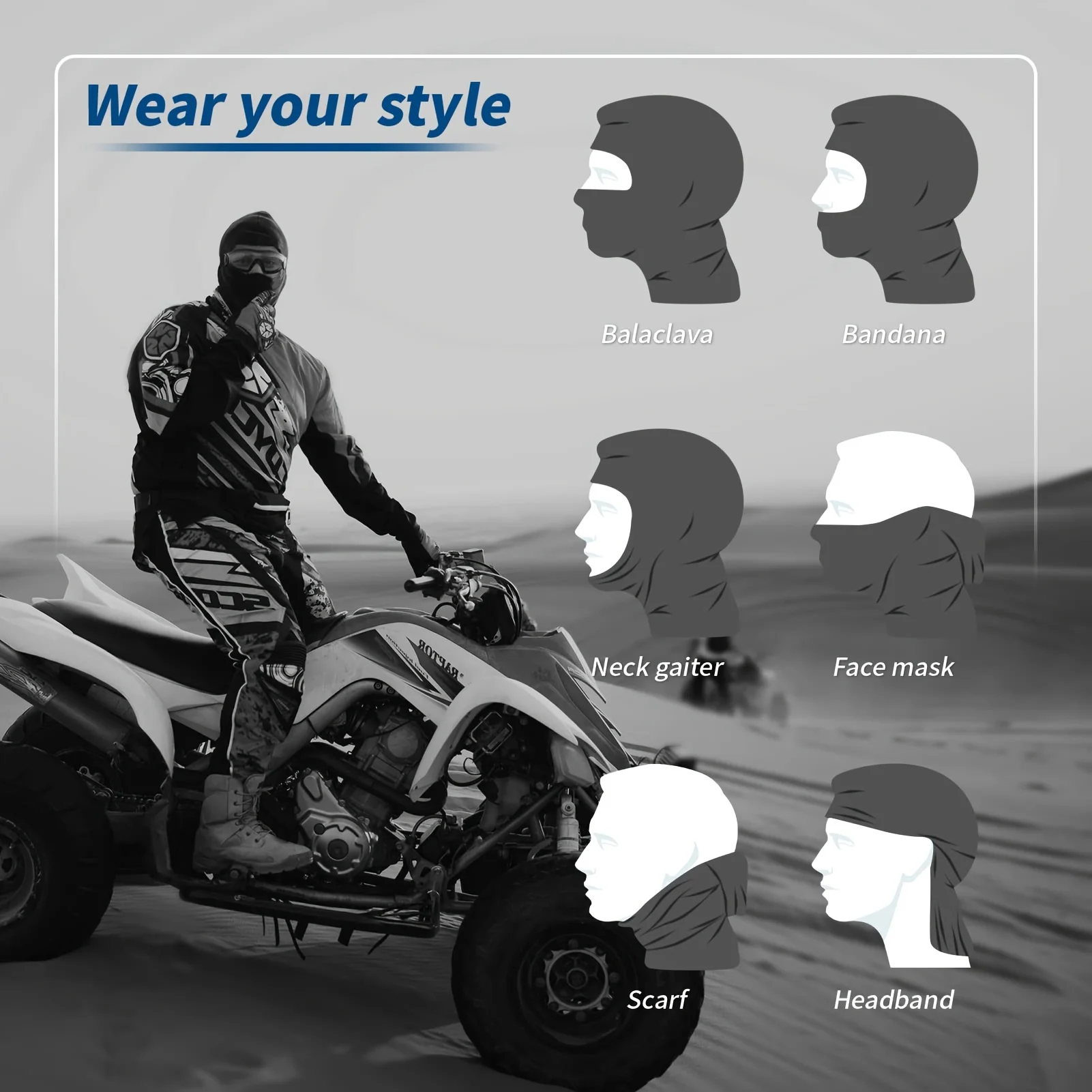 3pcs Breathable Black Balaclava Mask Scarf - UV Protection and Summer Cooling for Bike Riding, Motorcycle, Skiing