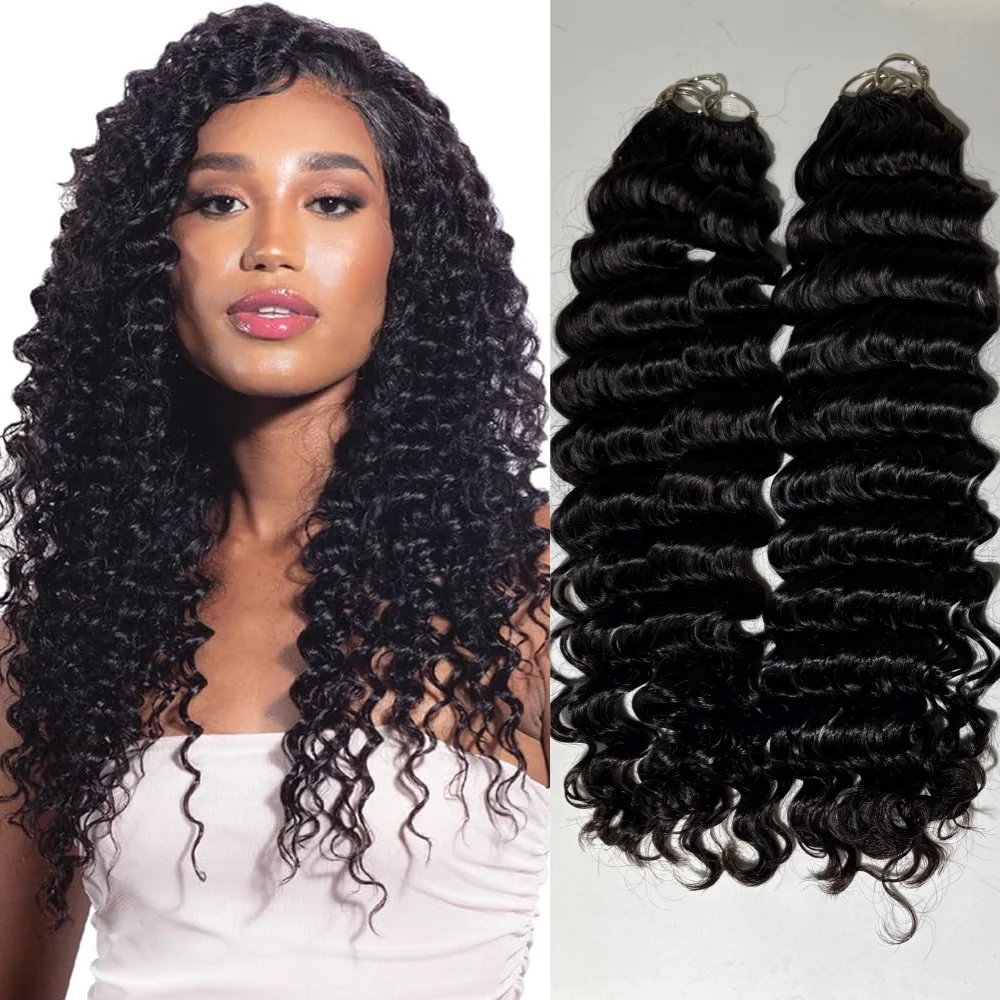 

15A Deep Wave Original Real Remy Human Hair Feather Wefts Knotless Pre-Separated Crochet Feather Line Hair Extensions For Women