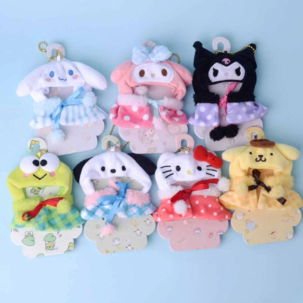 Sanrioed My Melody Kuromi Cinnamoroll Plush Doll Cloak Cape Keychain Pendant Cute Girl Heart Hat Decoration Backpack Pendant