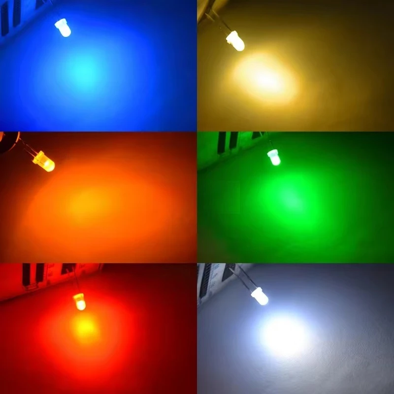 100 قطعة/1000 قطعة F3/F5 رأس مستدير LED 3 مللي متر/5 مللي متر صمام ثنائي باعث للضوء ، عدسة ضوء ساطعة اللون الأبيض إلى 8 أنواع من الألوان المتاحة LED