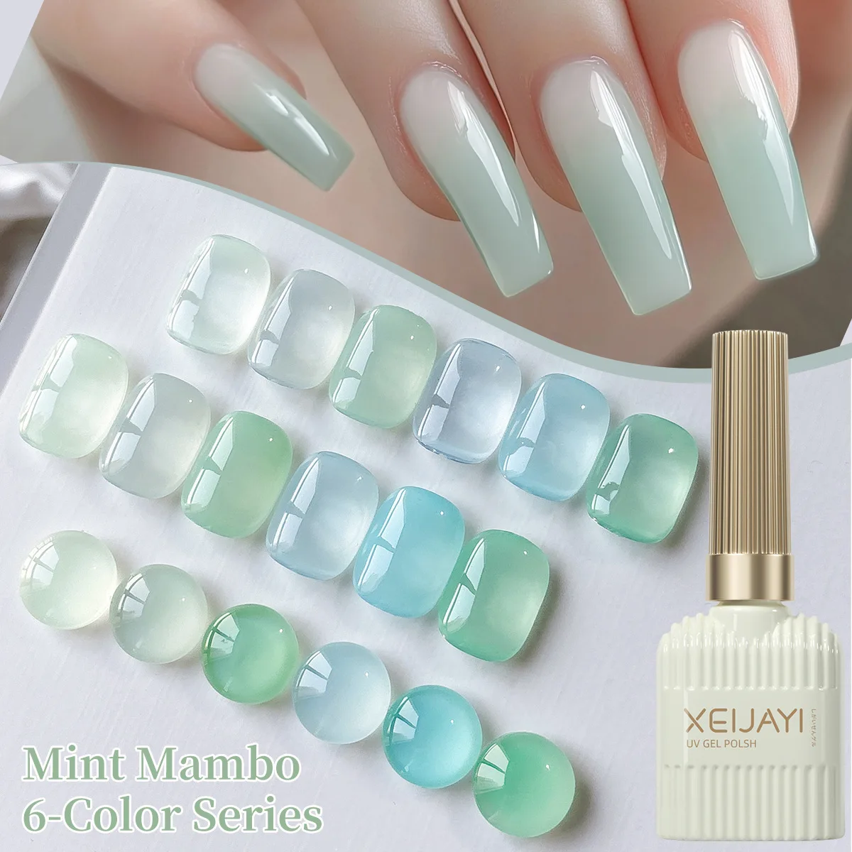 Esmalte de uñas de Gel Mambo de menta de primavera, 15ml, 6 colores, nueva serie de Gel de uñas lechoso transparente de hielo, esmalte de Gel para salón de manicura