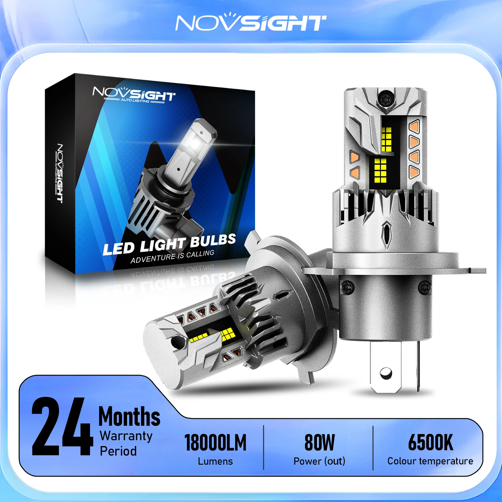 NOVSIGHT H4 LED Motorcycle 2PCS Headlight Bulbs 9000LM LED Moto Lights Hi Low Beam 6000K Lamp Canbus For Yamaha Kawasaki Suzuki