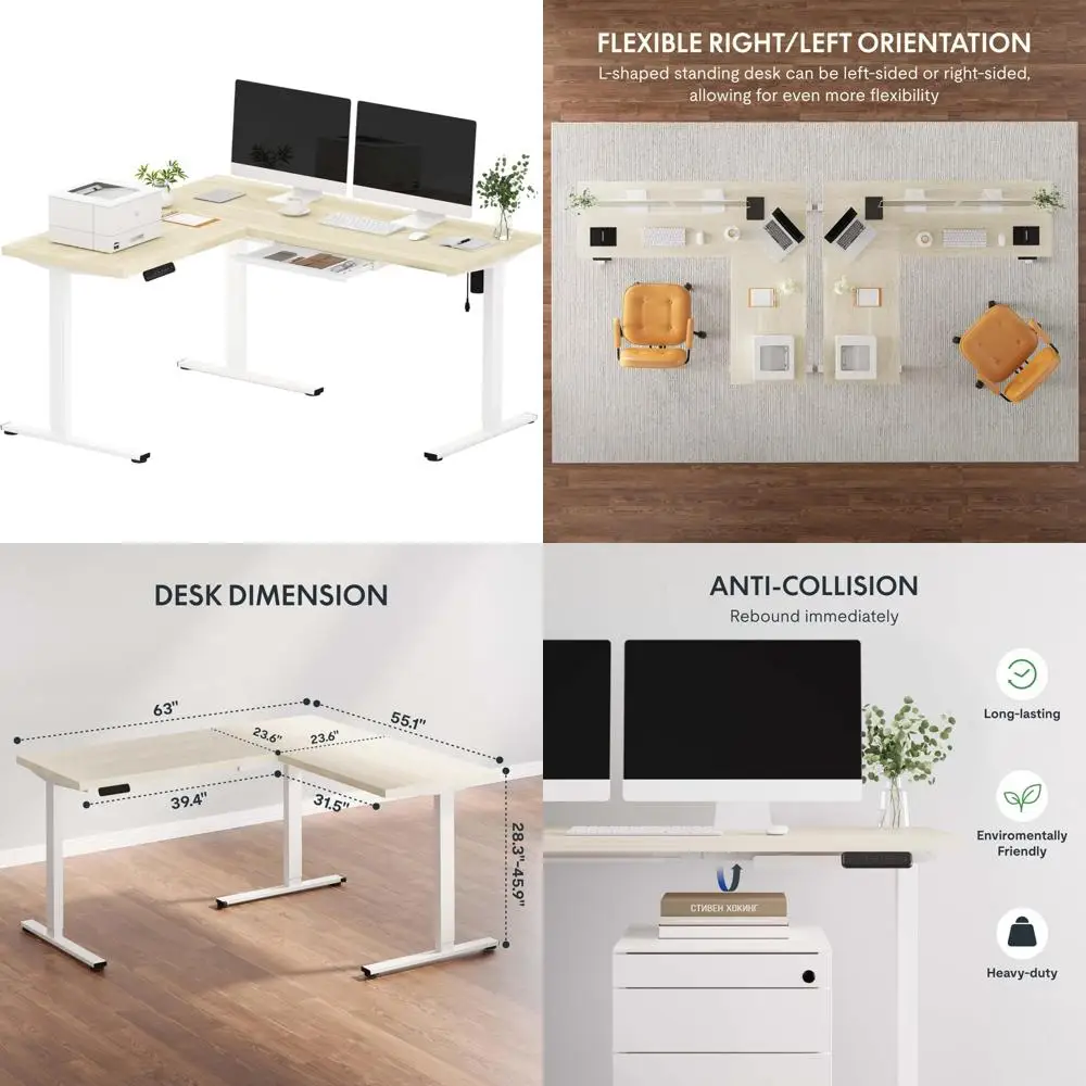 SANODESK L Shaped Standing Desk with Drawer, Adjustable Height Electric Corner Standing Desk, 63 x 55 inch Sit Stand Computer Ta