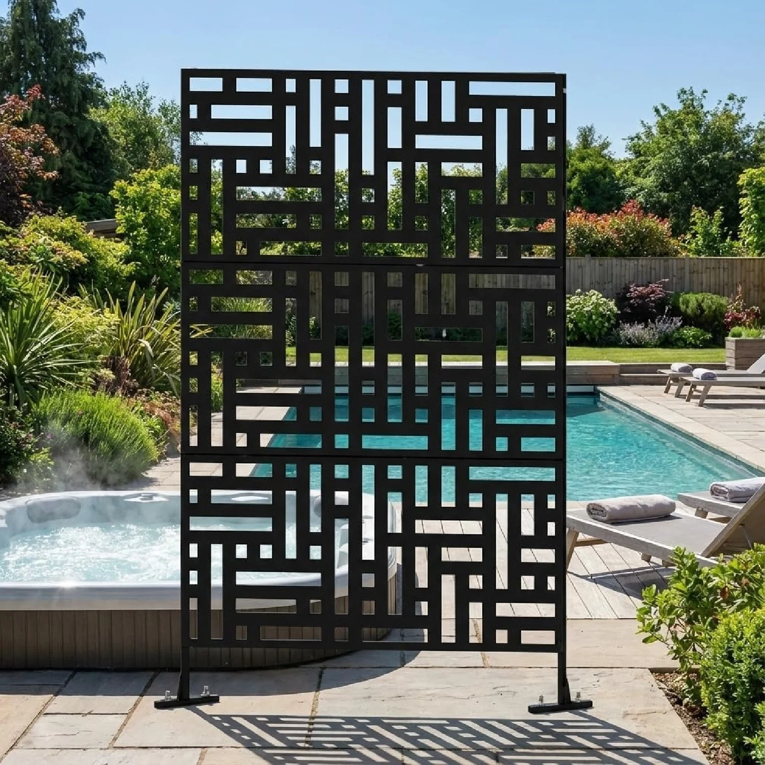 Paravent de jardin autoportant 198x122cm sans perçage, résistant aux intempéries et élégant