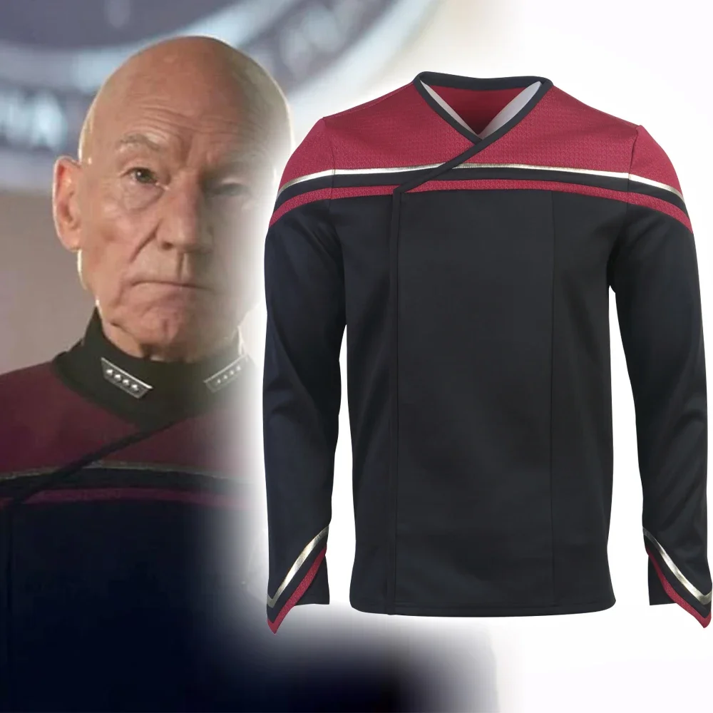 Uniformes de capitaine amiral Picard 2 rouges pour homme adulte, hauts, vestes, manteaux, chemises, costumes Starfleet, accessoires de fête d'Halloween