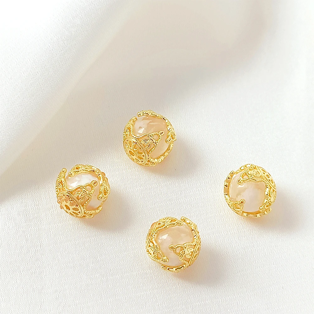 Brass Coated Gold Inlaid Zircon Attach Natural Gemstone Pearl Shell Pendant with Separated Beads DIY Jewelry Making Accessories