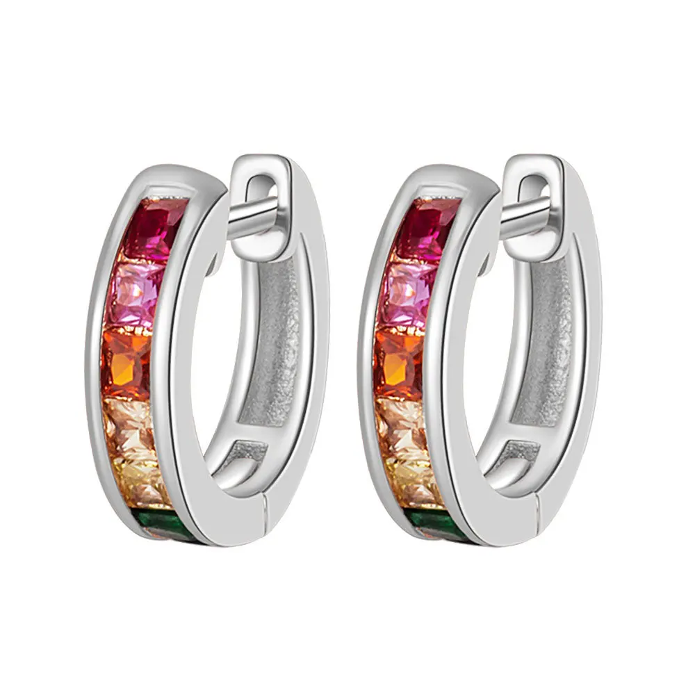Square Garnet Amethyst Citrine Emerald 925 Sterling Silver Rainbow Hoop Earring for Women Princess Cut Colorful Gemstone Jewelry