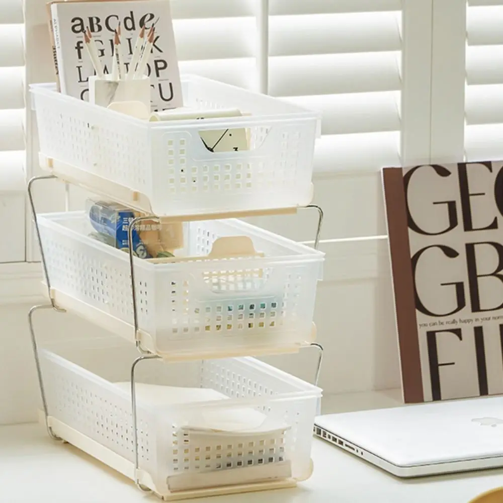 Stackable Storage Basket Hollow Design Drawer Type Desktop Shelf Cosmetics Storage Cosmetics Organizer Desktop Organization