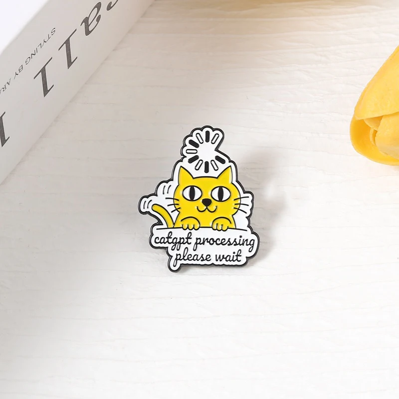 CatGPT Processing Please Wait Enamel Pin Humor Cute Yellow Cat Loading Icon Design Brooch Clothes Backpack Badge Jewelry Gifts