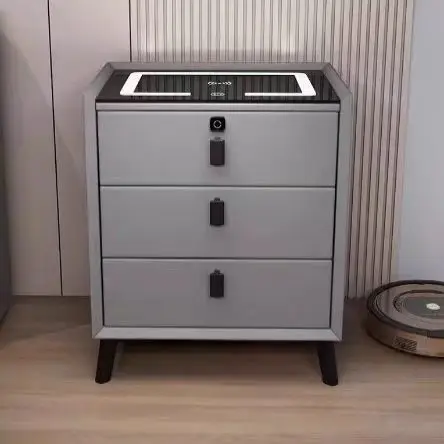 3 Drawers Smart Nightstand with Wireless Charging Bluetooth Speaker and 3 Color LED Light Bedside Table for Bedroom.