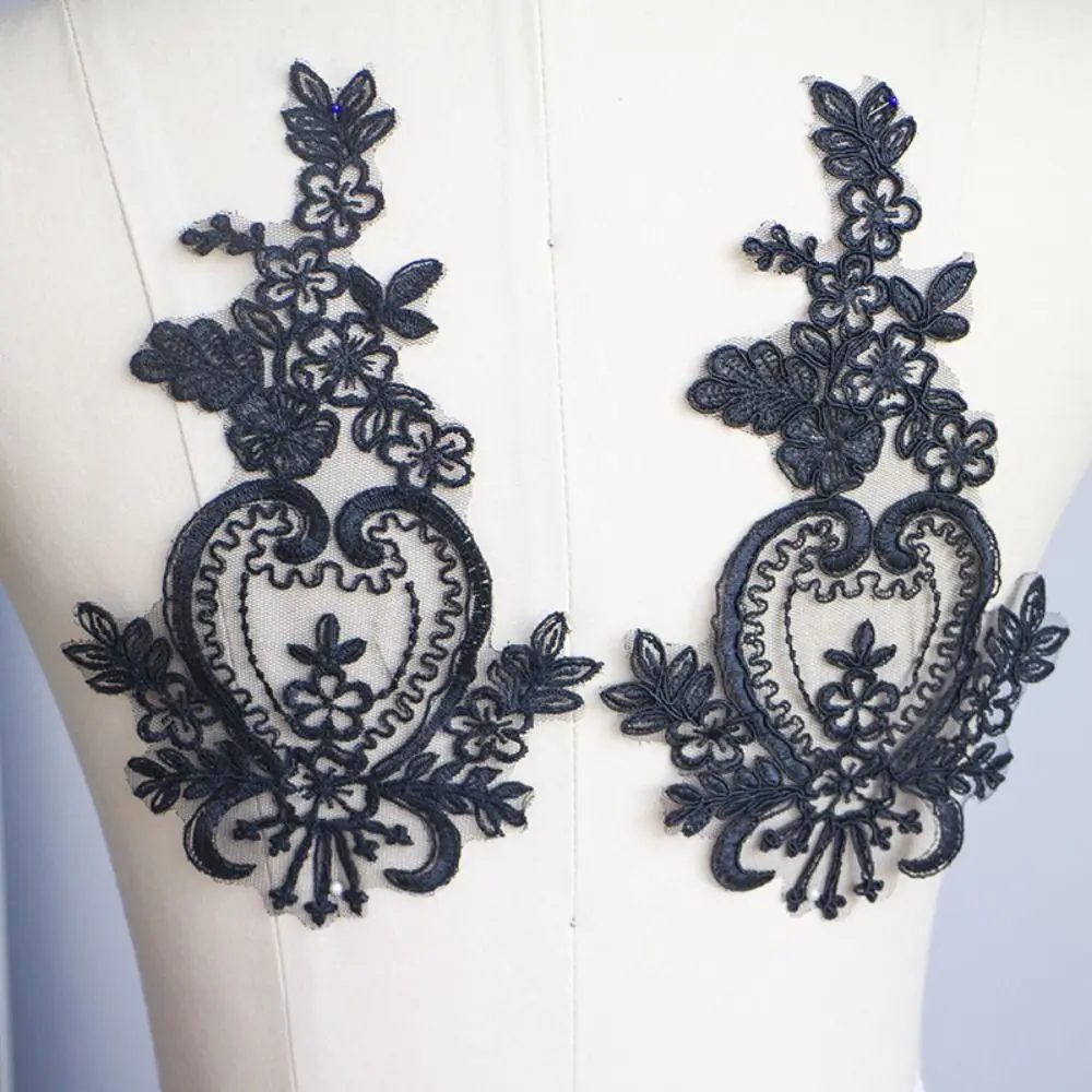 2pcs Floral Design Lace Applique Patch Handmade Craft Organza Fabric Embroidered Lace Patch Elegant Chic