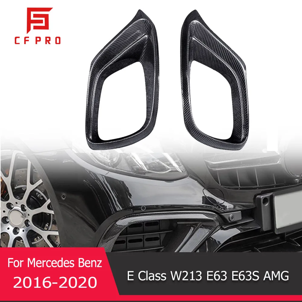 For Mercedes Benz E Class W213 E63 E63S AMG 2016-2020 Carbon Fiber Front Bumper Fog light Air Vent Outlet Cover Lip Spoiler