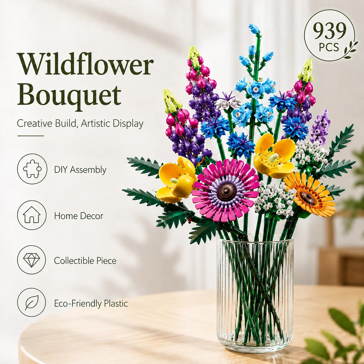 Künstliche Rosen-Orchideen DIY Bausteine Blumenstrauß Montage-Set 3D Unsterbliche Blumen-Modelle Heimdekoration Valentinstag-Geschenke