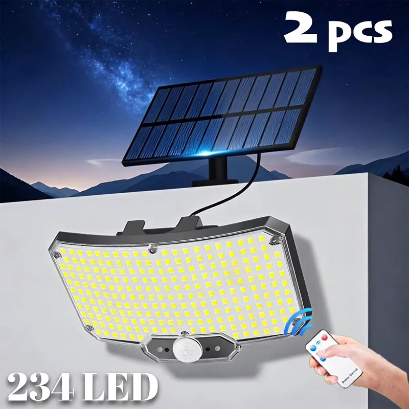 234LED Solar Outdoor Lights Motion Sensor Super Bright Remote Wall Flood Lamp Security Waterproof Patio Garden Garage 1~2pcs