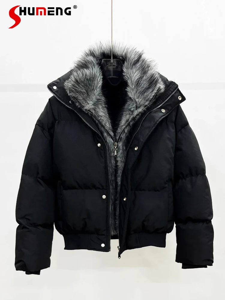 

2025 Winter New Faux Two-Piece Faux Fur Collar Splicing Parkas Men Thickened Warm Loose Trendy Parkas Long Sleeve Handsome Coats