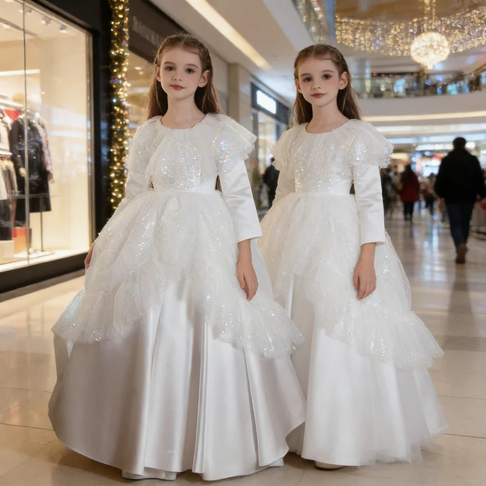

Детское длинное белое платье принцессы с цветочным узором для девочек, на Хэллоуин, день рождения, выступление на фортепиано, 2026