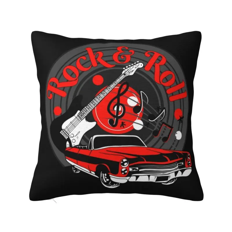 Rock And Roll Red Car Pillow Case 45x45cm Home Decorative Fashion Popular Music Classic Outdoor Cushions Square Pillowcase