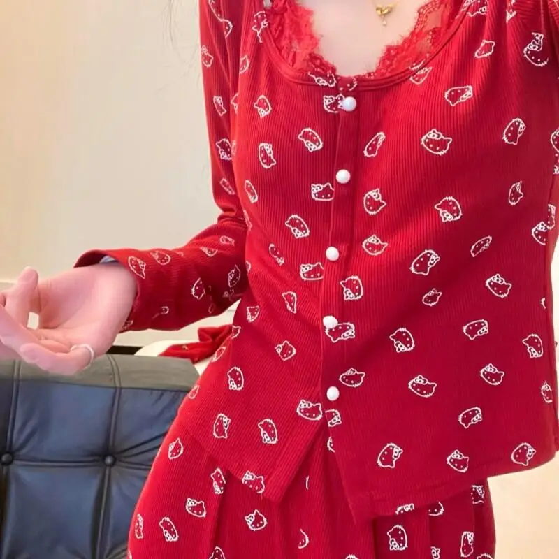 

Fashionable Temperament Women's Long Sleeved Pants Cartoon Home Clothes Spring New Sweet and Cute Girl Pajamas Spicy Girl Set