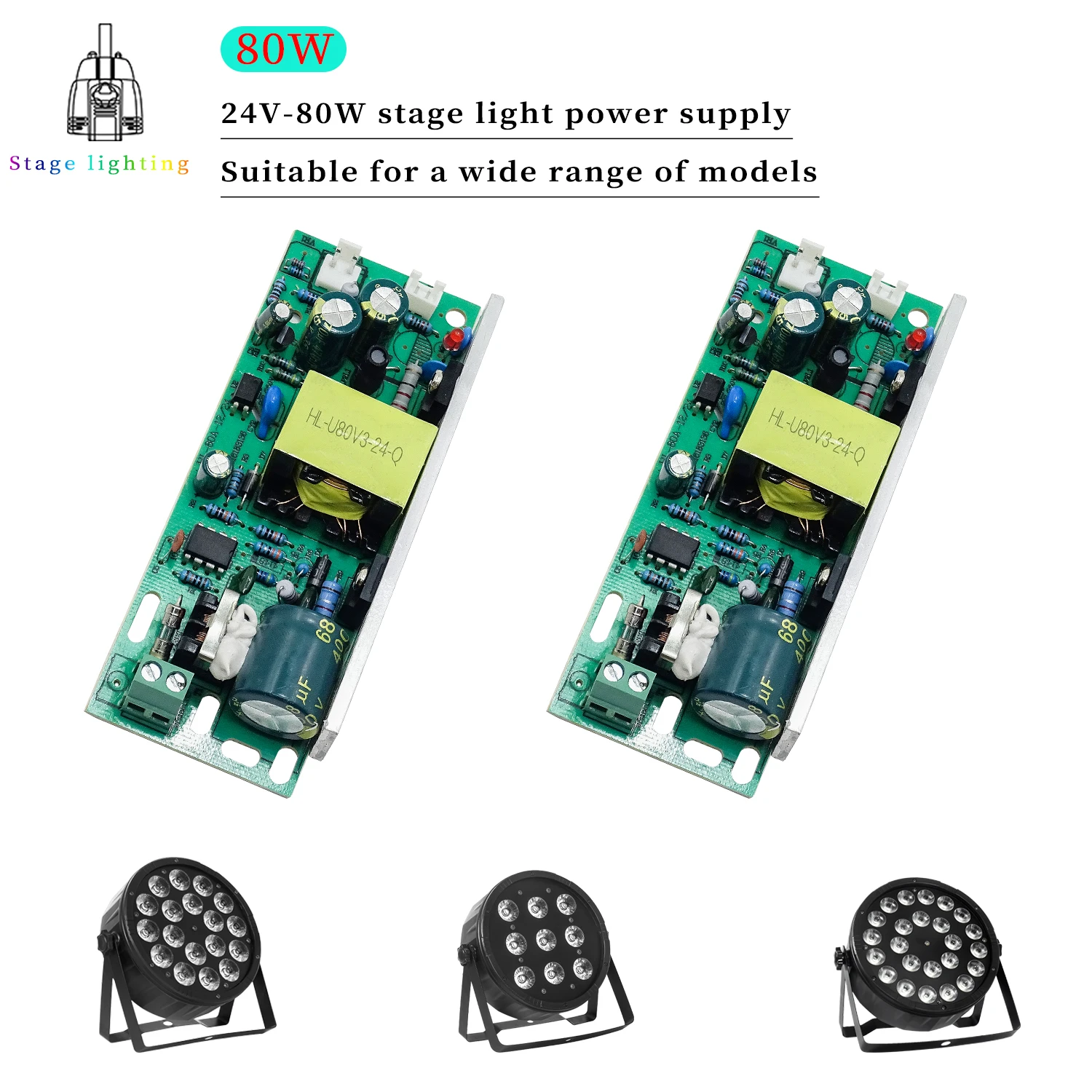 

2 PCS Stage Light Power Supply 24V Output 80W for 18x12W/24x12W/12x12W LED Par Light Repair Accessories