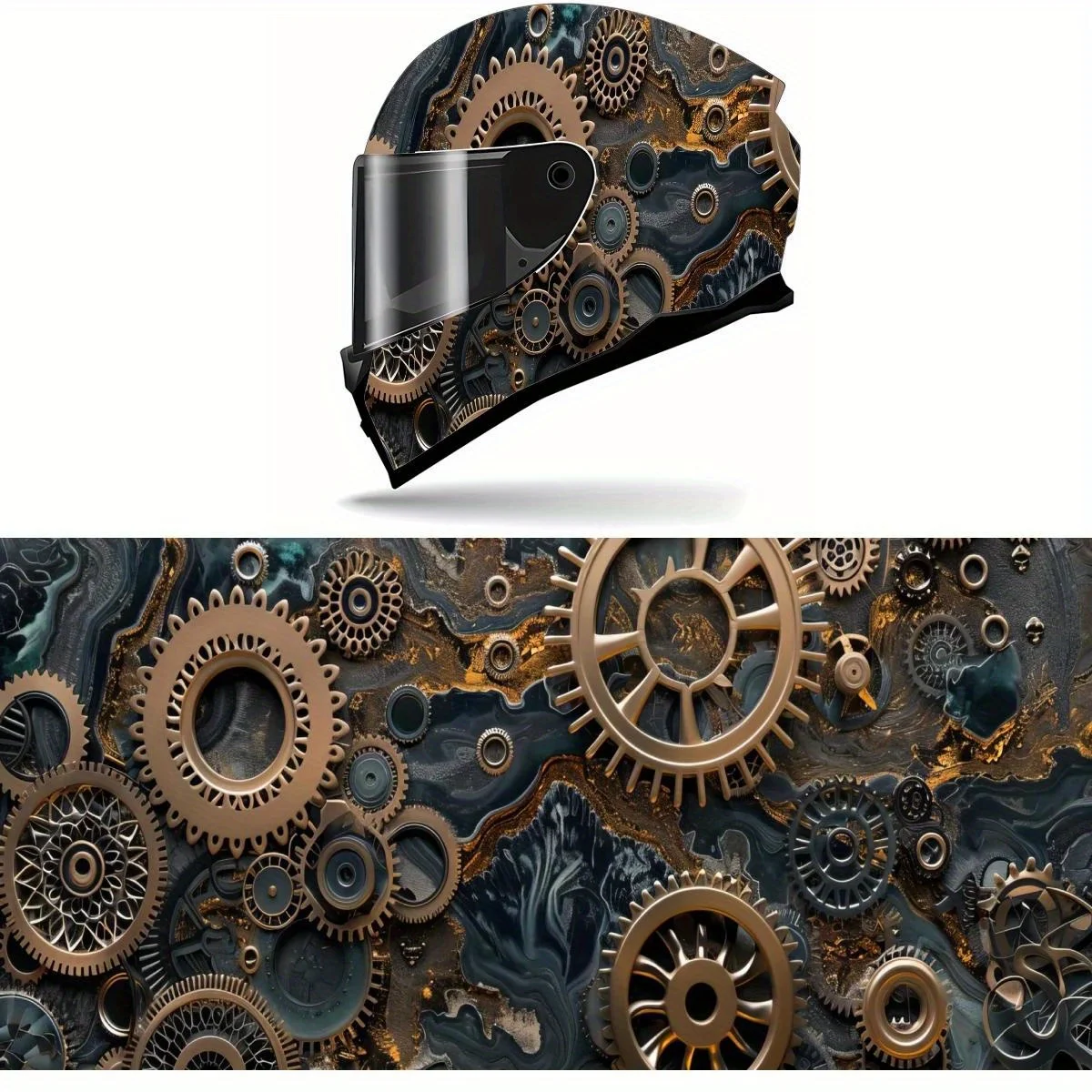 

Rusty Gears Design Full Helmet Wrap Sticker Motorcycle Helmet Racing Graphic Decal Vinyl Wrap Helmet Decor Sticker