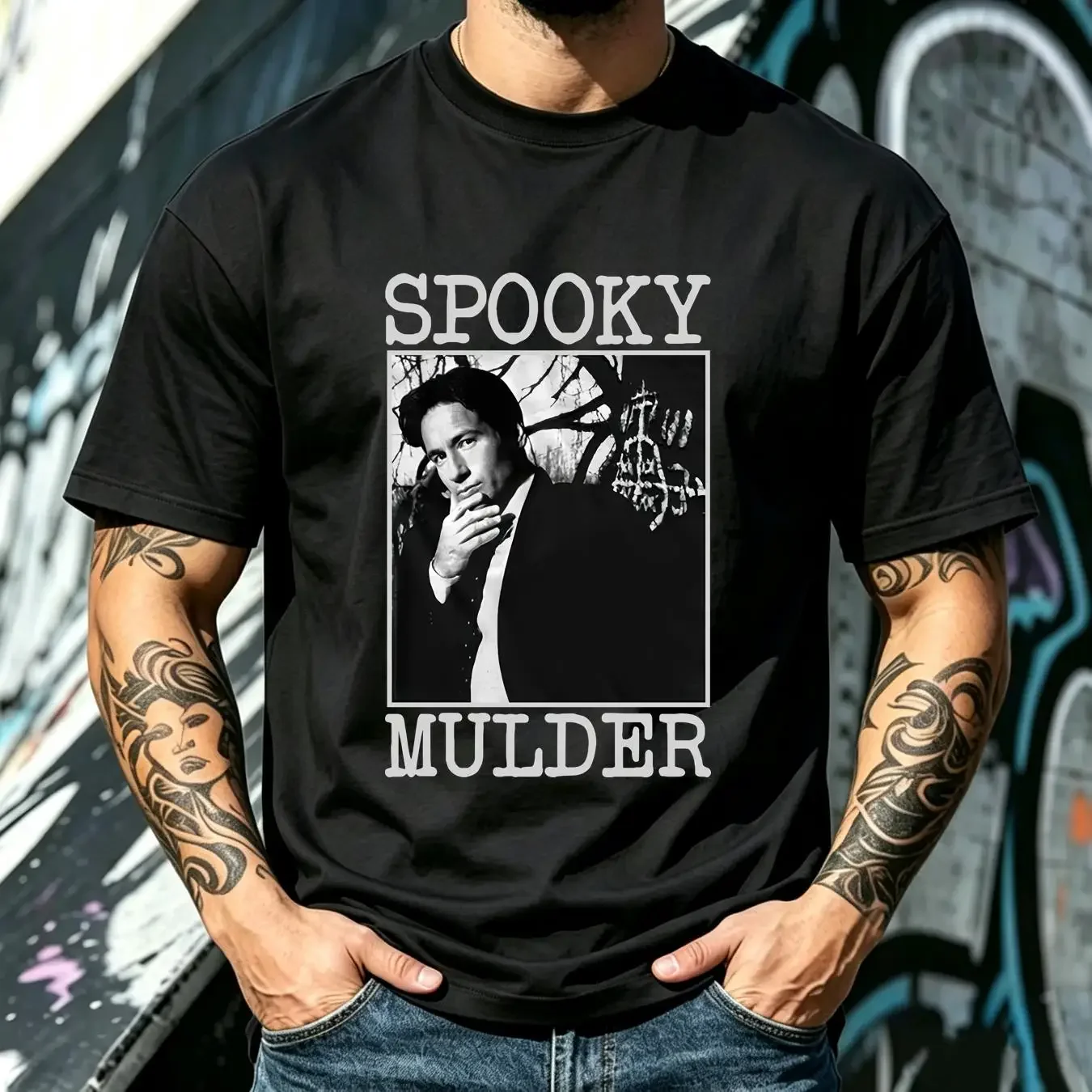 washed T Shirt The X Files Spooky Mulder For Fan Fox Movie Vintage Alien long or short sleeves vintage Washed Soft Stretched