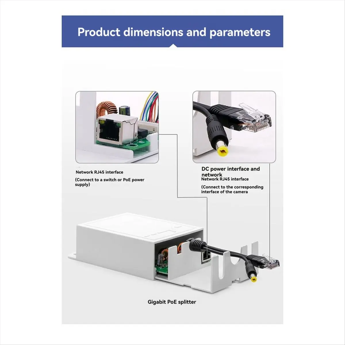 

Waterproof Gigabit POE Splitter 1000/2500M IEEE 802.3af/At Adapter for Outdoor IP Camera CCTV Security System 25W