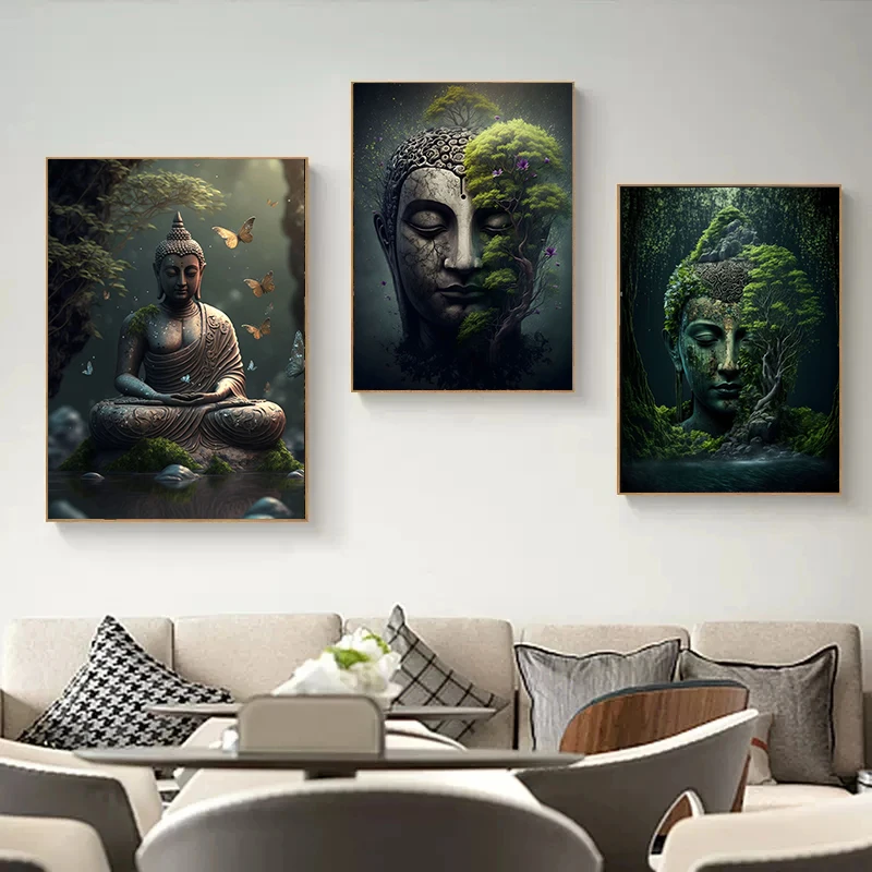 Buddhism Zen Religion Meditation Poster and Print Canvas Painting Wall Art Buddha In Nature Abstract Picture For Room Home Decor