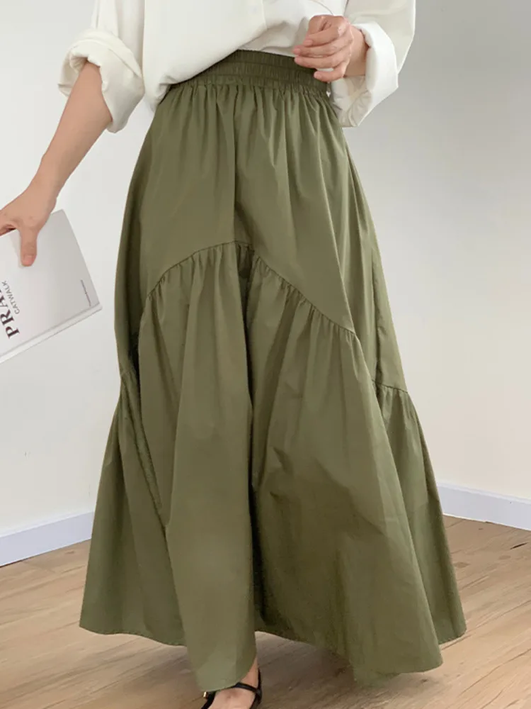 

Casual Versatile Wave Pleated High Waist Solid Color Fishtail Skirt Large Swing Skirts For Women 2024 Spring Summer