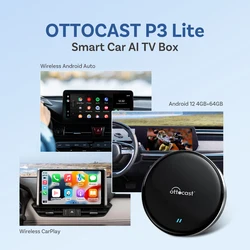 Ottocast P3 Lite CarPlay Ai TV Box Wireless Android Auto Car Play Adapter Ram 4GB Rom 64GB Android 12 Accesories Automotive