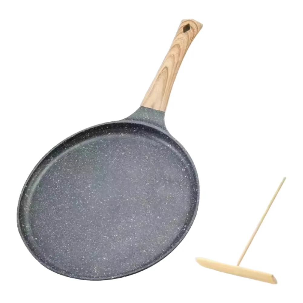 Nonstick Pancake Pan 22cm 25cm Aluminum Alloy Crepe Griddle with Wooden Handle for Gas Induction Stove Cooking