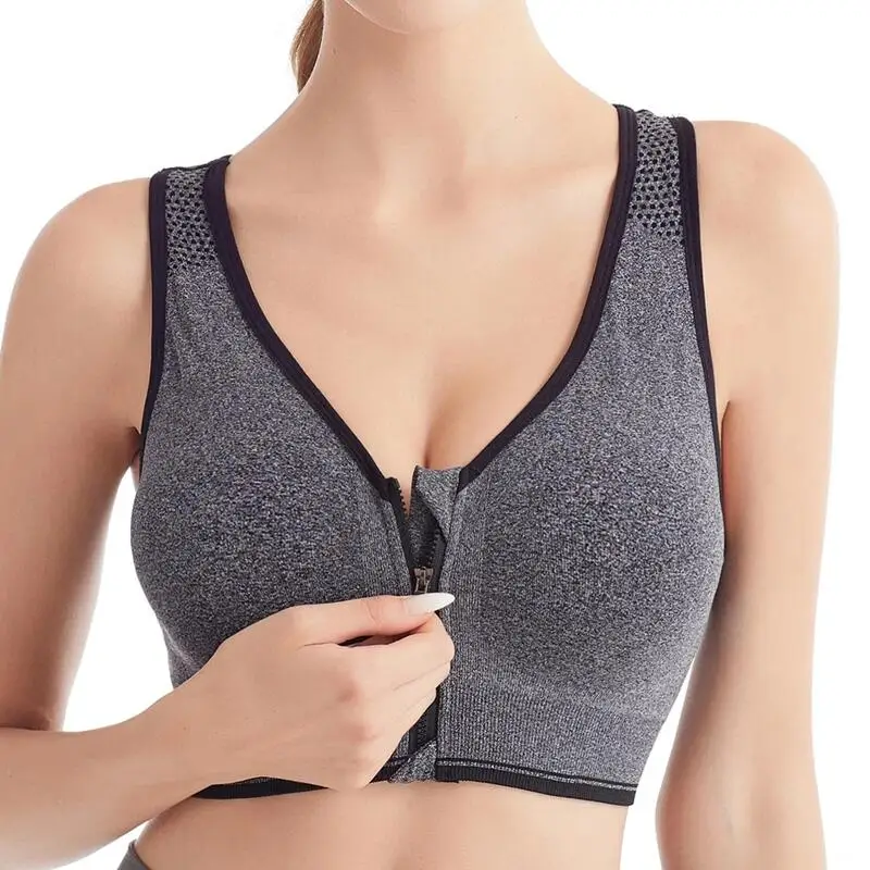 Running Fitness Sports Bra Front Zipper Women\'s Underwear Shockproof without Underwire Bralette Breathable Seamless Brassiere