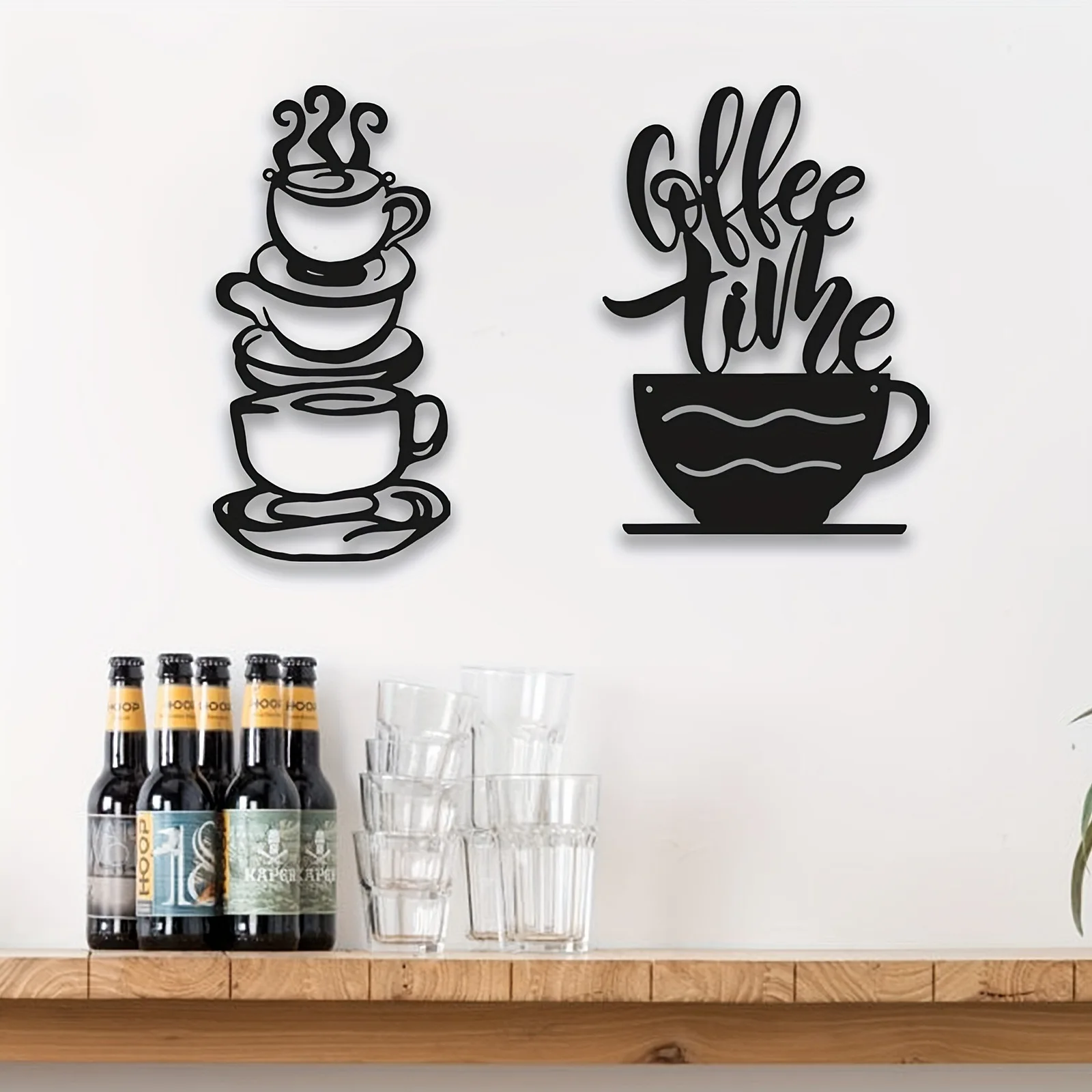 NEW metal coffee cup decoration Black coffee cup silhouette wall hanging Metal coffee shop kitchen and restaurant decoration