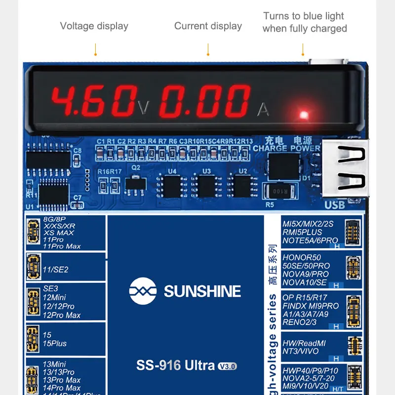SUNSHINE SS-916 Ultra Charging Activation Fixture 5-9V Adaptive Voltage Support to IP6G-IP17 and  Android Models view 6