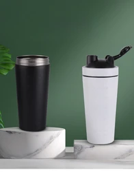 Shaker Bottle 500/750ML Stainless Steel Protein Owder Shaker Cup Clear Scale Mixer Nutrition Blender Mug Sports Gym Whey Drink