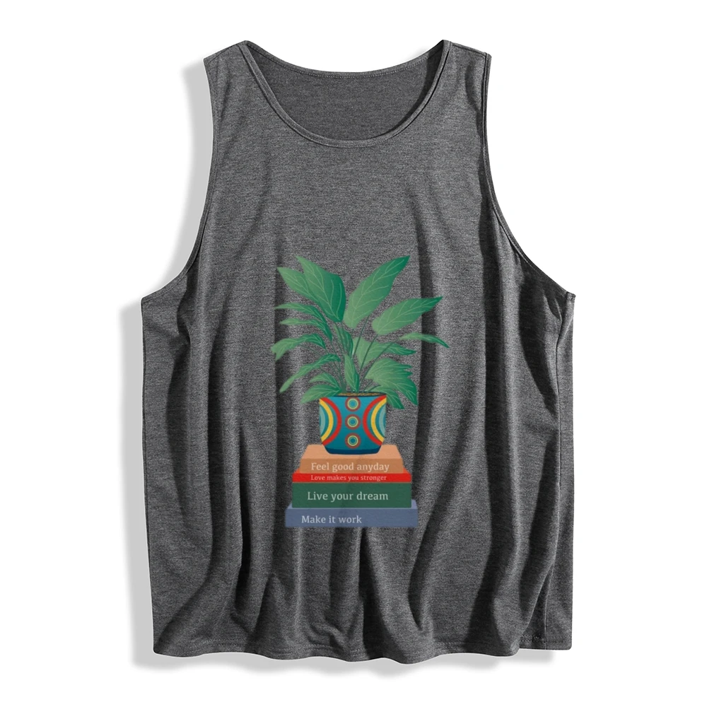 Tank Top Women Loose Sleeveless Trendy Summer Casual Cartoon Potted Herbs With Plant & Books Print Fashion All - match Daily Top