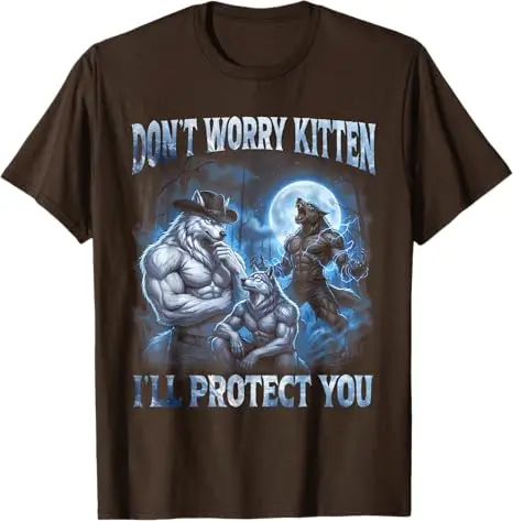Mach dir keine Sorgen, Kätzchen, ich werde dich beschützen. Cooles Alpha Wolf Brainrot T-Shirt Y2k 3 Wölfe am Mond Ästhetische Kleidung Witziger Spruch Tee – Detail 7