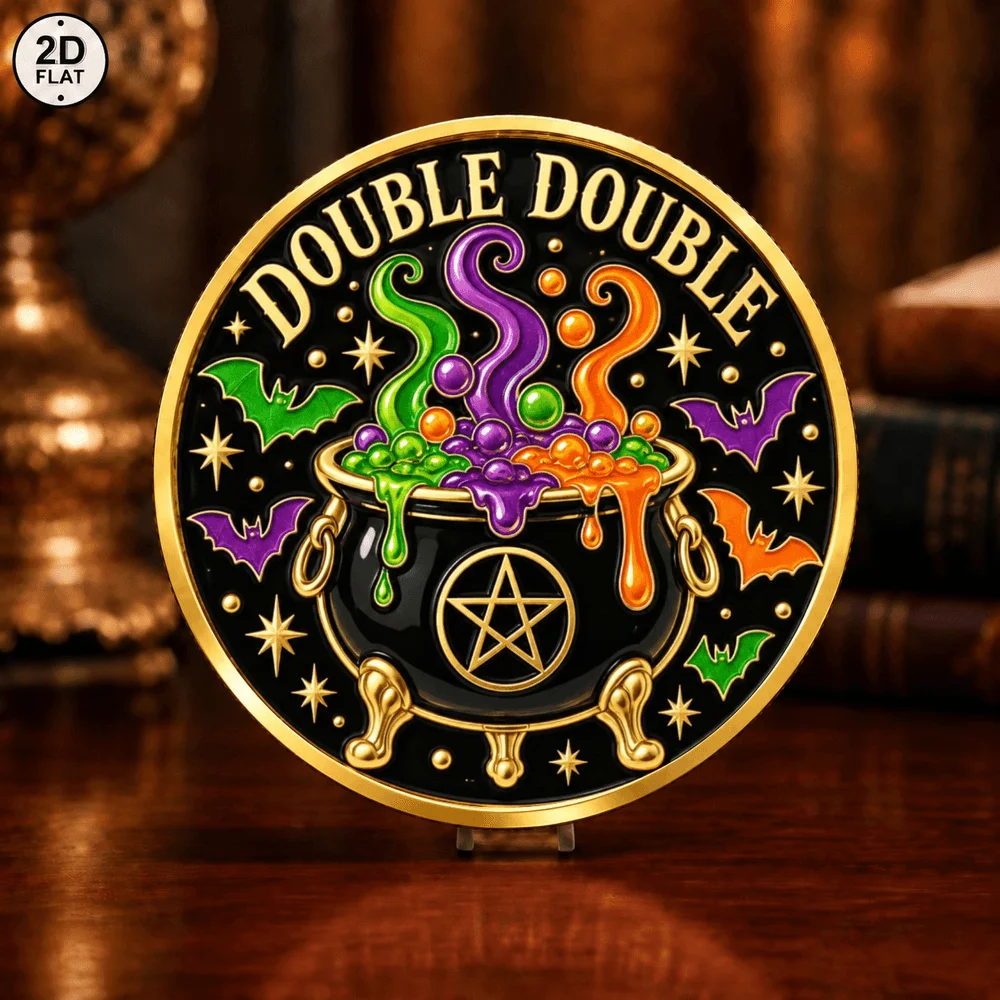 1pc Gothic Halloween Lucky Black Cat Challenge Coin Witch Cauldron Pentagram Metal Collectible Medal Gothic Gift for Friends