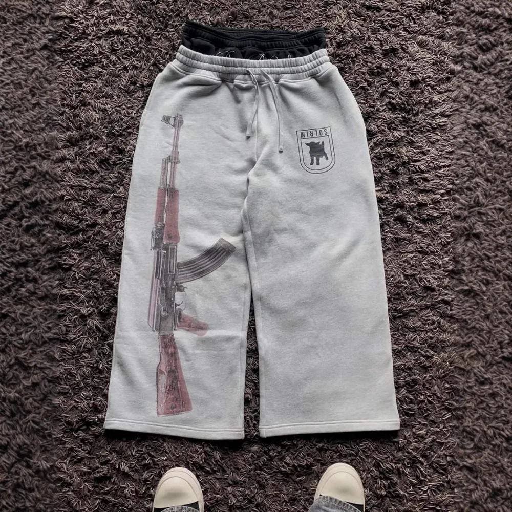 

Y2k high street fashion trend European American ins printing embroidery street folding pants hoodies casual straight leg pants