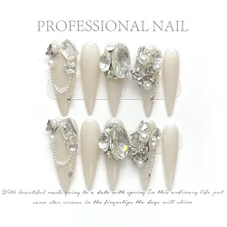 Faux ongles artificiels à couverture complète, stiletto long fait à la main, presse sur N64, décoration de diamant papillon réutilisable, faux ongles portables