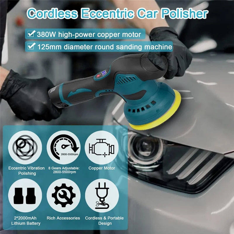 A84X-Waxing Machine Motor Car Buffers And Polishers Kit Lithium Battery Polisher US Plug